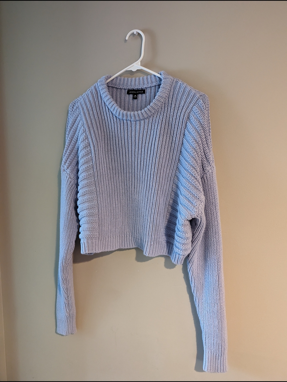 Kendall & Kylie Pastel Blue Ribbed Cropped Crewneck Sweater